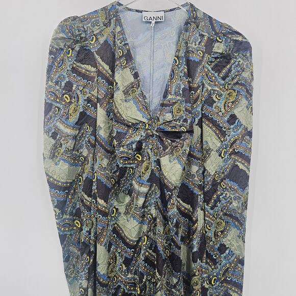 Ganni Green and Blue Midi Dress - Picture 4 of 14